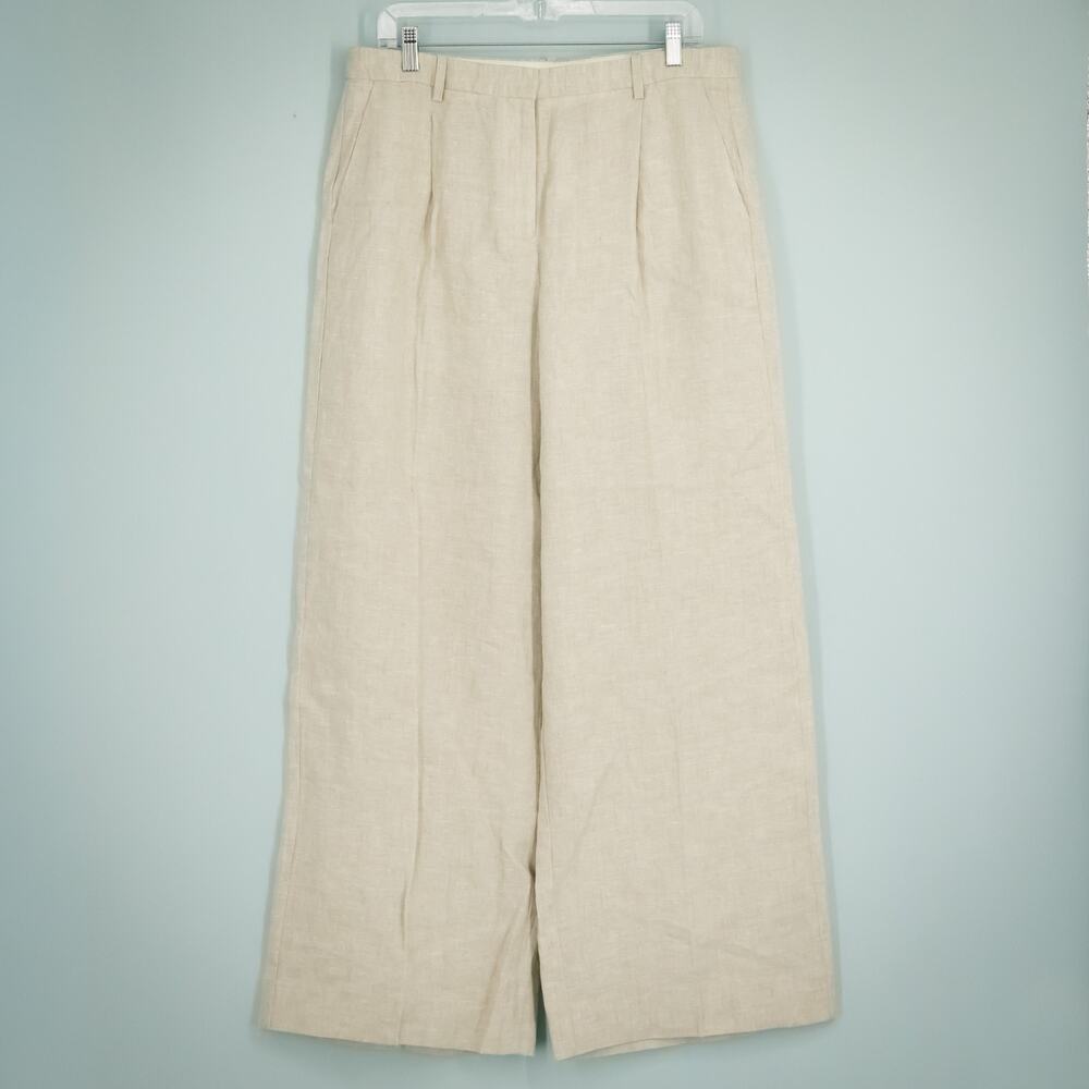J. Crew Size 12 Essential Wide Leg Pant Beige Solid 100% Linen Pants NEW - Picture 2 of 8